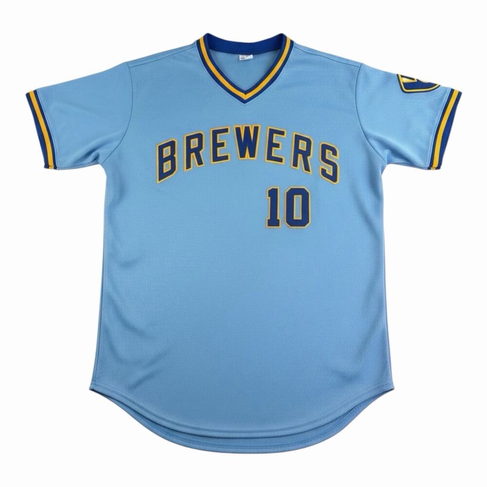 Vintage Milwaukee Brewers #10 Baseball Jersey XXL Made USA Mesh Pullover Blue